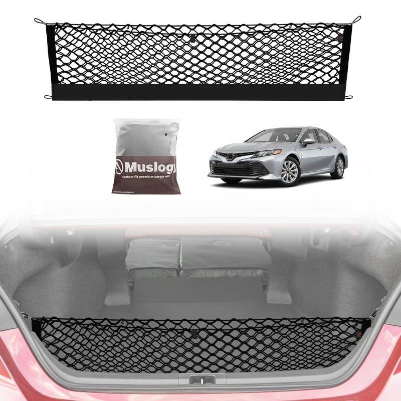 Muslogy Envelope Style Trunk Cargo Net Compatible with 2018-2024 2025 Toyota Camry Accessories Custom Fit Trunk Organizer Upgraded Mesh Storage Luggage Net - Image 1